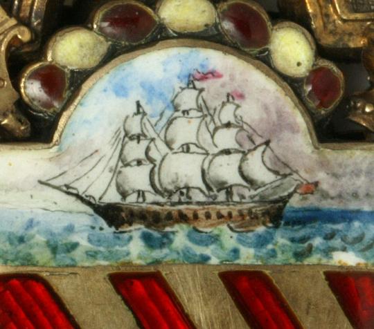 Ceremonial key bearing Manchester crest (detail), made for Manchester Town Hall, 1877-1956