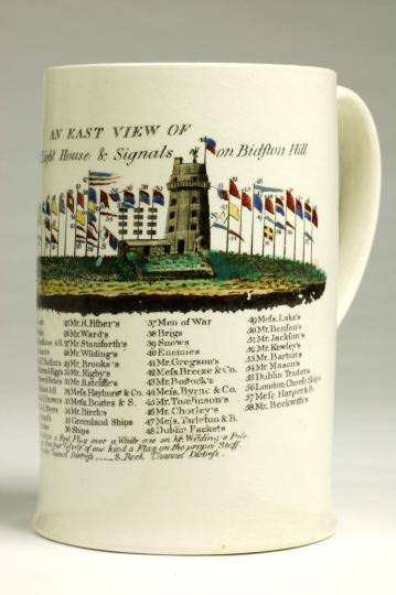 Mug, An East View of Liverpool Lighthouse & Signals, made in Staffordshire or Liverpool, 1793-1800