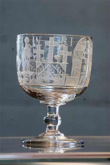 Masonic wine glass (detail), about 1770