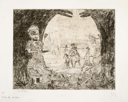 History of the Benin bronzes, Plate 4: Shrine of Sacrifice, by Tony Phillips, 1984