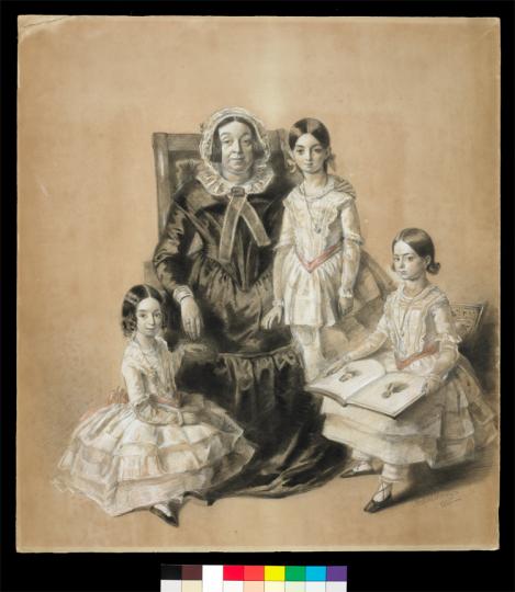 Mrs Rosa Samuel and her three daughters, by Abraham Solomon, 1845